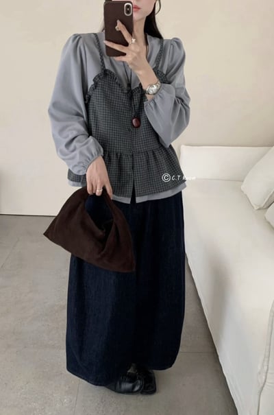 自訂款 .ᐟ‪‪.ᐟ 附髮圈 假兩件背心套裝4