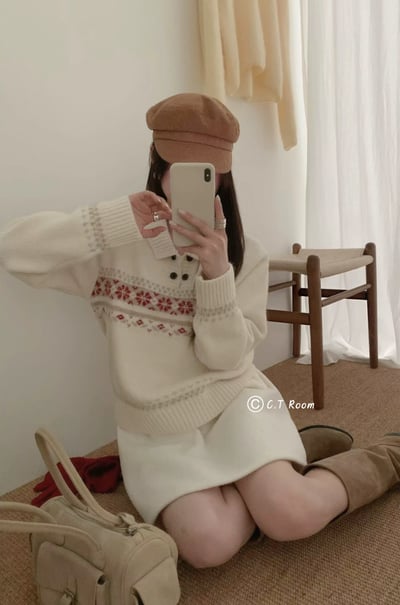 雙釦翻領雪花針織毛衣2