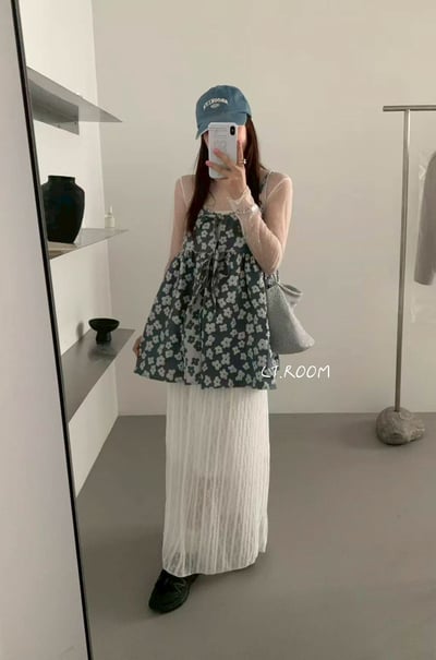 長版立體花花綁帶背心2