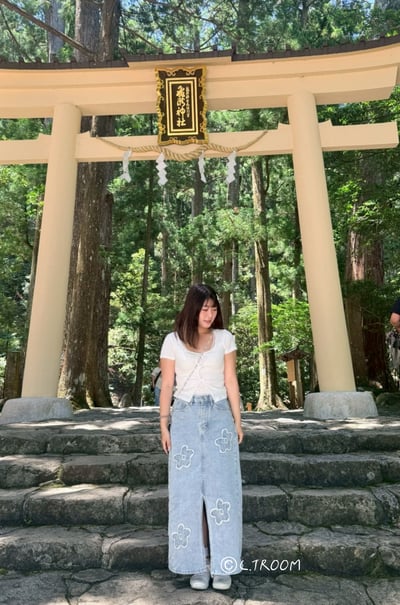 小個子必備！花花前開衩牛仔長裙1