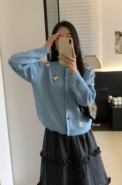 彩色釦花花針織毛衣4