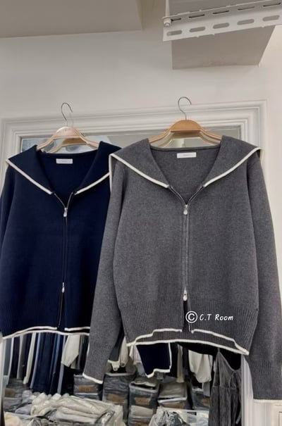 熱賣款🔥滾邊海軍領雙拉鏈針織毛衣4
