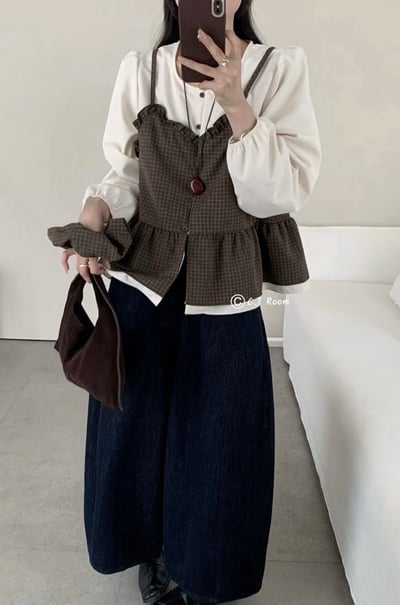 自訂款 .ᐟ‪‪.ᐟ 附髮圈 假兩件背心套裝1