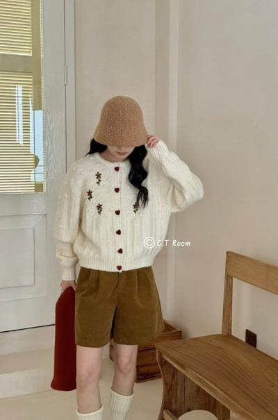 復古花花愛心釦毛衣2