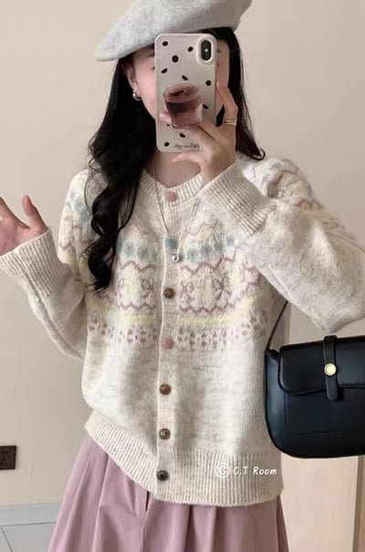 彩色釦蝴蝶結針織毛衣3