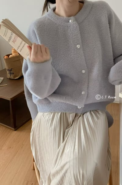 自訂款 珍珠釦水貂毛毛衣2