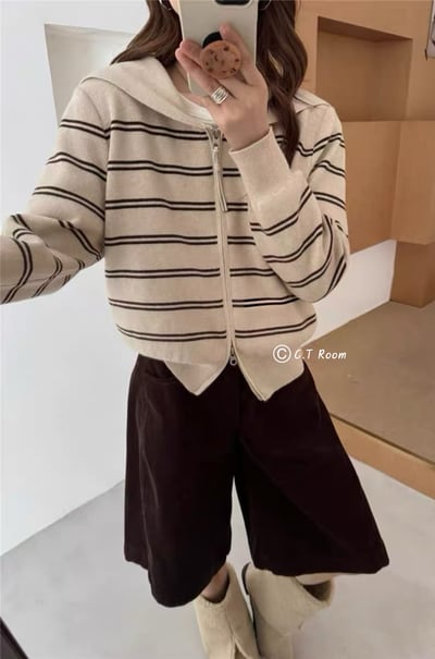 海軍領雙拉鏈條紋上衣3