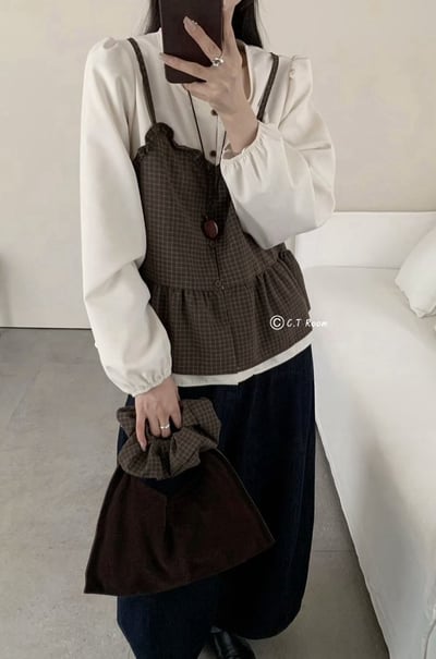 自訂款 .ᐟ‪‪.ᐟ 附髮圈 假兩件背心套裝2