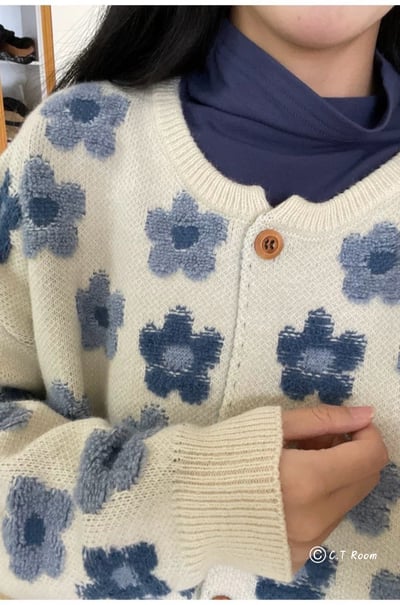 熱賣款 羊毛針織花花釦子外套2