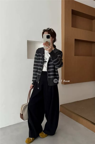 海軍領雙拉鏈條紋上衣2