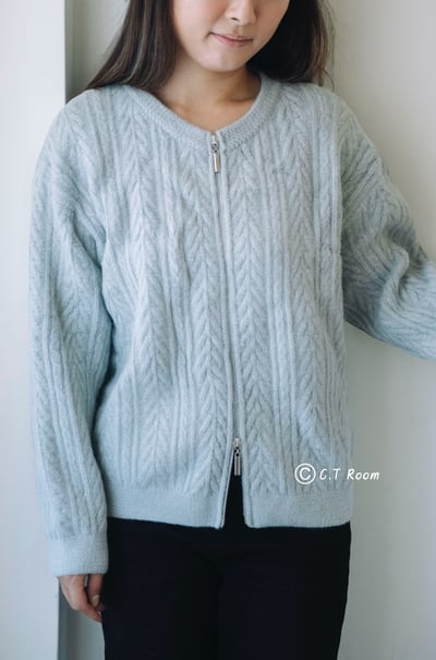 雙拉鏈厚磅麻花針織外套2