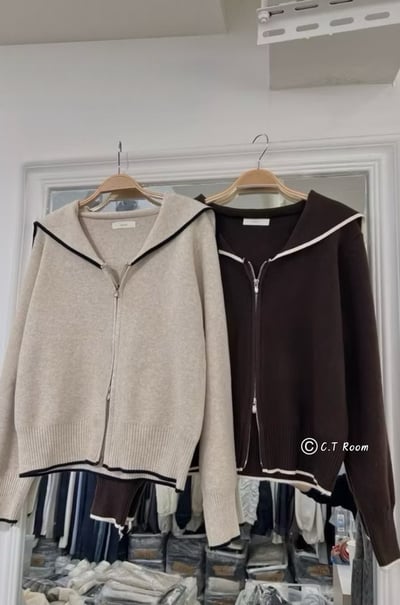 熱賣款🔥滾邊海軍領雙拉鏈針織毛衣3