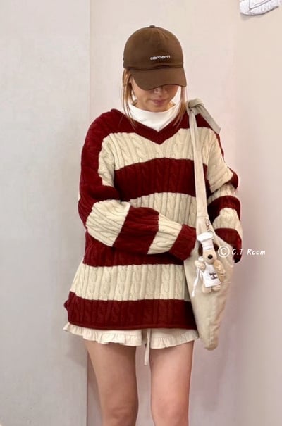 V領麻花長板針織上衣2