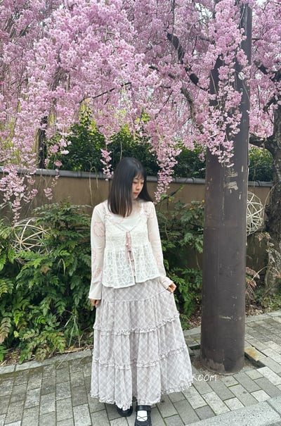 涼感雪紡滾邊格子長裙2