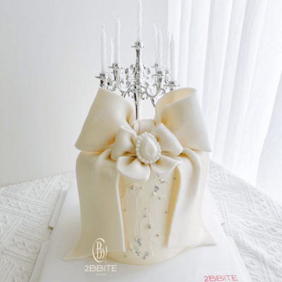 「翻糖・系列」雪白緞帶燭台1