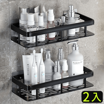 STICK 極致黑色太空鋁浴室置物架二入組 免打孔加大無痕貼 加厚加高抗鏽設計 衛浴瓶罐架 廚房收納架1
