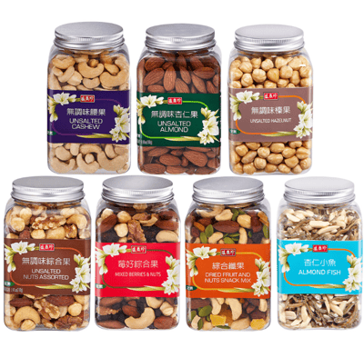 盛香珍堅果罐系列(7種口味-綜合果210g/莓好230g/綜合纖果270g/杏仁果280g/腰果230g/榛果230g/小魚175g)1
