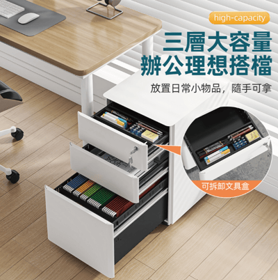 慢慢家居小號-免安裝鐵藝活動抽屜櫃-三抽同時上鎖 (文件櫃 公文櫃 活動櫃 邊櫃)4