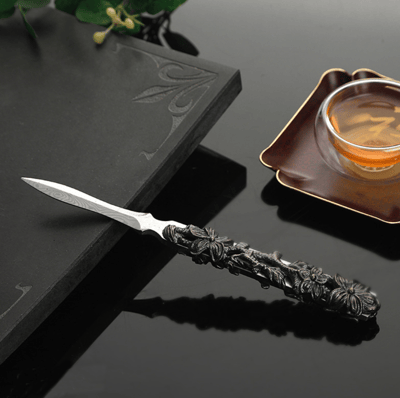 PUSH!品茗喝茶具大馬士革紋不銹鋼茶刀普洱茶刀解茶撬茶器茶具配件立體雕花茶刀T112