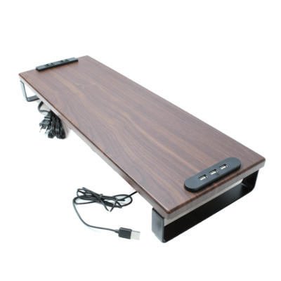 桌上型金屬底座木質電腦螢幕架/增高架 置物架-附USB擴充槽及延長插座2