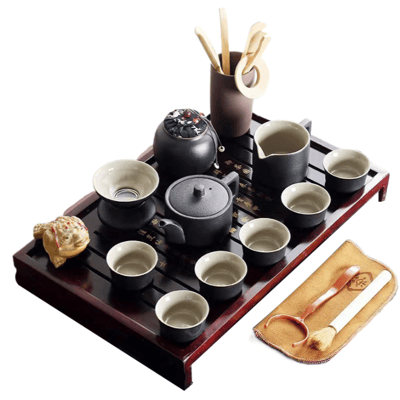 茶盤茶具組 茶具組 茶具套裝 整套實木茶盤 陶瓷功夫茶具 泡茶組 拍泡茶壺 紫粗陶巨輪壶 泡茶組1