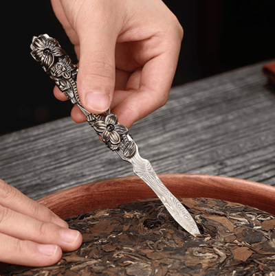 PUSH!品茗喝茶具大馬士革紋不銹鋼茶刀普洱茶刀解茶撬茶器茶具配件立體雕花茶刀T111