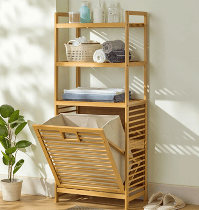 AOTTO楠竹大容量三層置物髒衣籃(置物架 層架 收納架)1