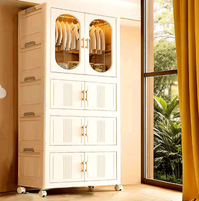 Mr.Box80面寬-大容量摺疊雙開門五層衣櫥收納櫃-附滑輪1