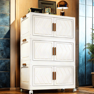 Mr.Box60面寬摺疊雙開門三層收納櫃-附滑輪2