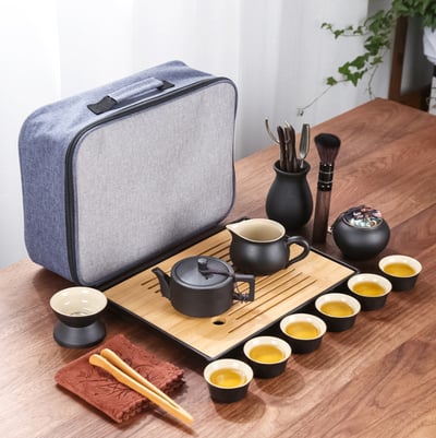 15件套 旅行功夫茶具套裝組合 家用辦公室戶外車載泡茶壺茶杯茶盤 快客杯/沖茶/茶道/喝茶1