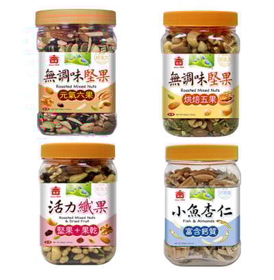 義美罐裝堅果系列〔 無調味堅果：元氣六果320g 烘焙五果320g ｜ 活力纖果330g 小魚杏仁290g1