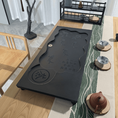 荷花鯉魚茶具套裝 烏金石茶盤 簡約單盤 長方形茶具 套裝 石茶盤 乾泡台 茶盤 泡茶台2