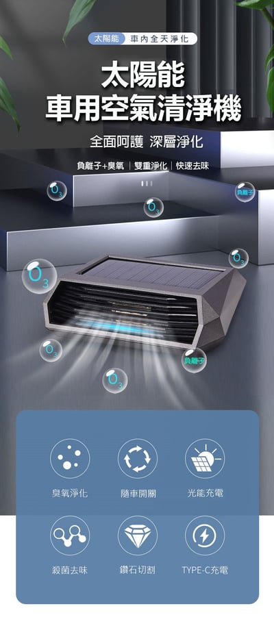 車用太陽能臭氧消毒空氣清淨機1