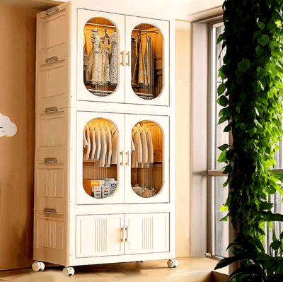 Mr.Box80面寬-大容量摺疊雙開門五層衣櫥收納櫃-附滑輪2