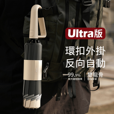 Cheley 10骨雙骨反向環扣傘 黑膠雨傘 抗UV折疊傘 防曬傘 超輕遮陽傘 抗風晴雨兩用傘掛 颱風季抗風1