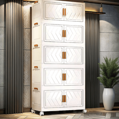 Mr.Box60面寬摺疊雙開門五層收納櫃-附滑輪2