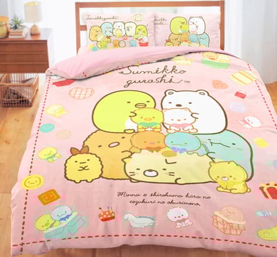天絲雙人床包兩用被套四件組-角落小夥伴 角落小玩偶-粉1