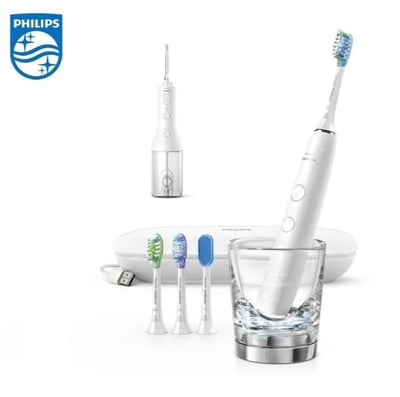 PHILIPS 飛利浦鑽石靚白智能音波震動牙刷(HX9924/02) 白+X型水流電動沖牙機 (HX3826/31)白1