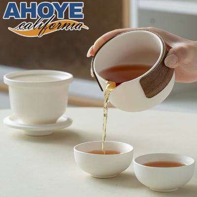 AHOYE180mL旅行用茶壺茶杯 三件組 (泡茶壺 露營用品 茶具組)1