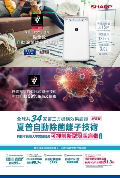 SHARP 夏普 12公升PCI自動除菌離子除濕機(DW-L12ST-W)1