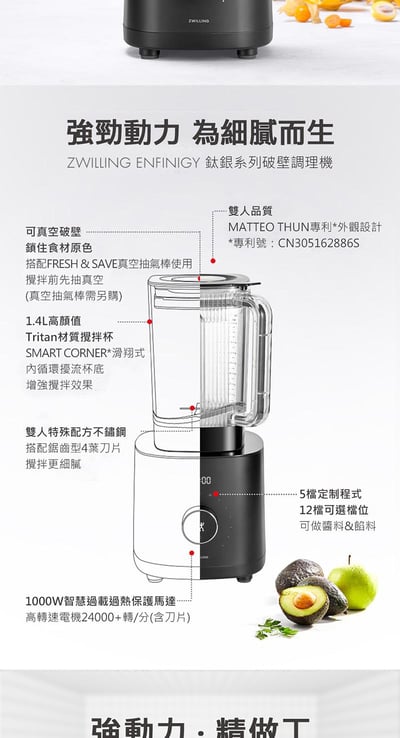 ZWILLING 德國雙人 ENFINIGY 破壁調理機+不鏽鋼防燙快煮壺黑色(德國雙人牌集團官方直營)2