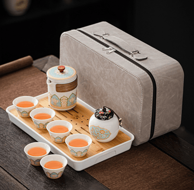 YUNMI便攜式旅行陶瓷茶具組 功夫茶具 茶壺 茶罐 旅行泡茶 露營茶器套裝組1