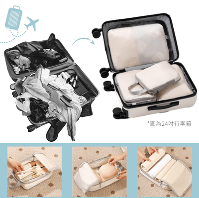 Flymate 壓縮旅行收納袋4件組 機能防潑水抗皺 可機洗衣物收納包 出國旅遊衣服分裝袋 行李箱壓縮袋5