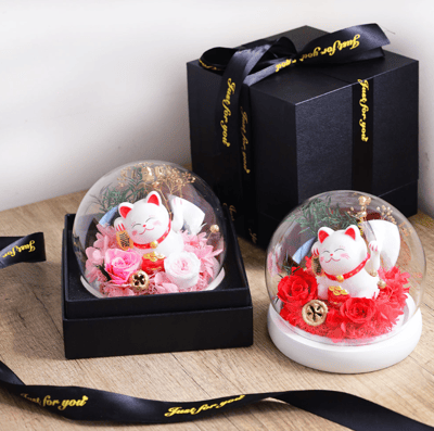 O Pretty 歐沛媞OPretty 開運招財 永生花招財貓玻璃罩1