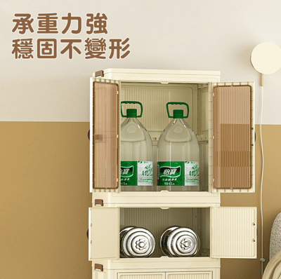 Fameli56cm 矮款 單層折疊雙開門磁吸收納櫃 可疊加 附輪(收納櫃 衣櫃 置物櫃 儲物櫃 收納箱)5