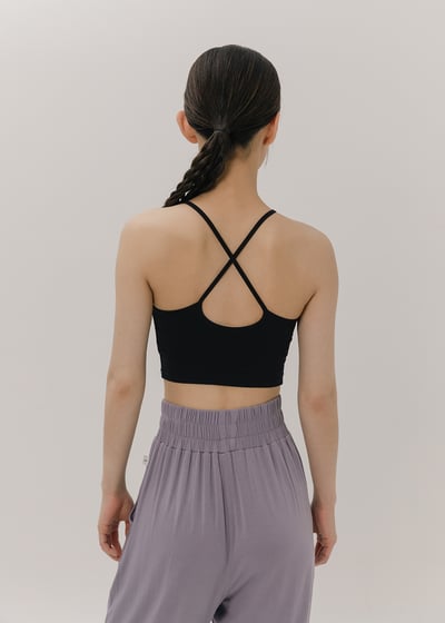 Sohamsoham 瑜珈抽皺造型胸墊短背心 黑色 SOH002BLK