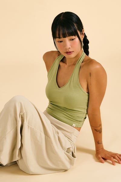 Dhyani V領線條胸墊背心 淺綠色 CON135GRN8