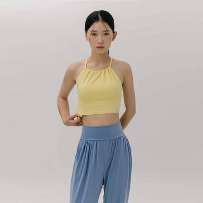 Sohamsoham 瑜珈抽皺造型胸墊短背心 黃色 SOH002YEL1