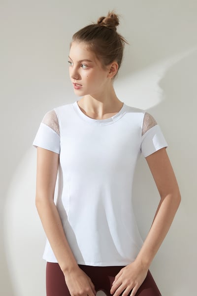 Parsley 網紗後開岔瑜珈短袖罩衫 潔淨白 P21TS016WHT2