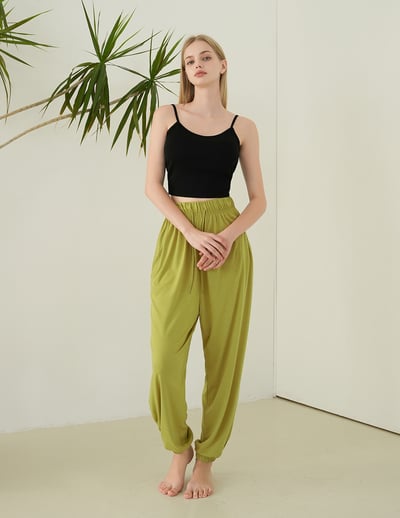 Conchwear 瑜珈寬鬆款繫帶束腳寬褲 萊姆綠 CON051GRN2